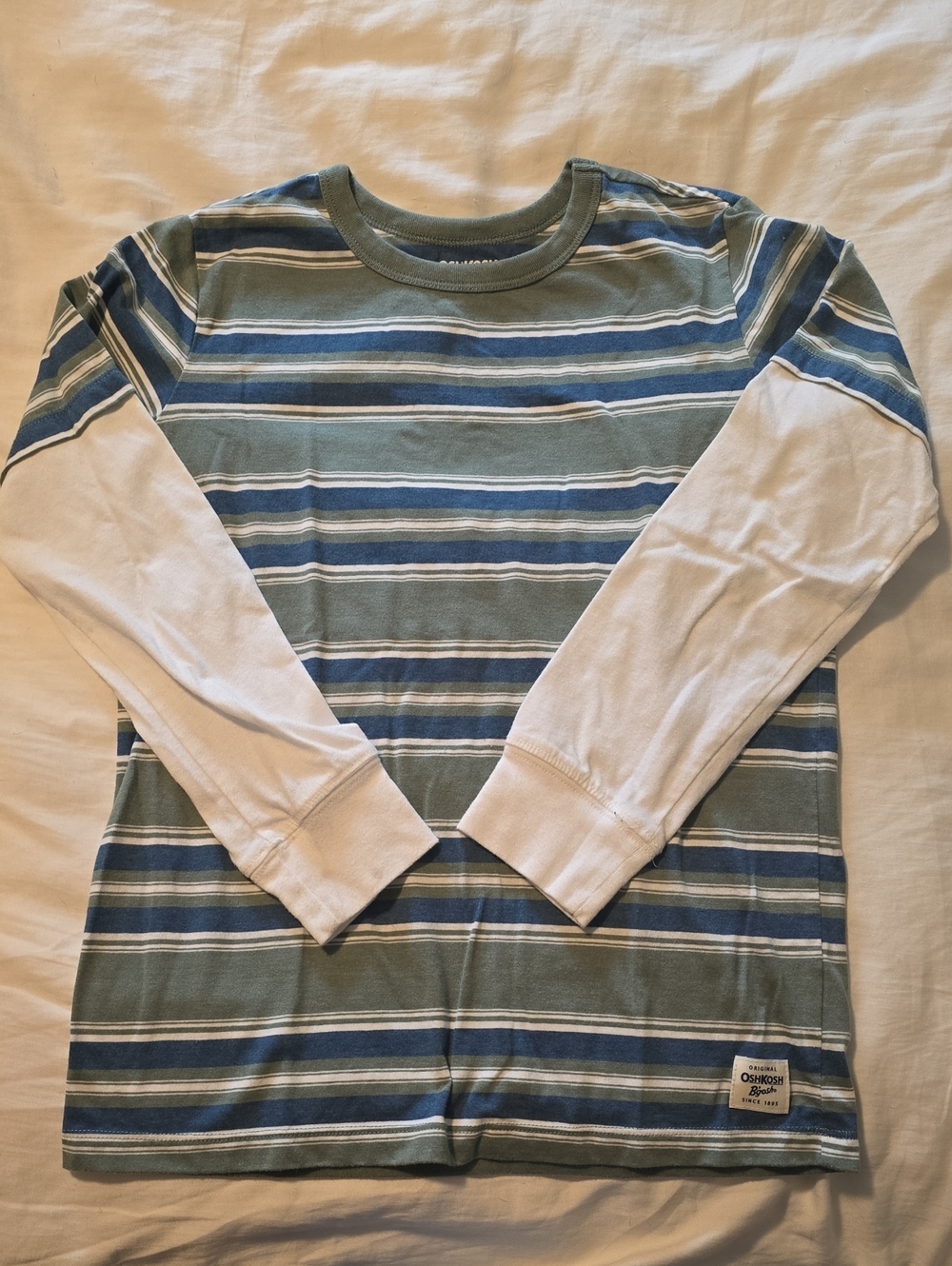 OshKosh B'gosh Green, Blue and White Striped Layered-Look Long Sleeve Top